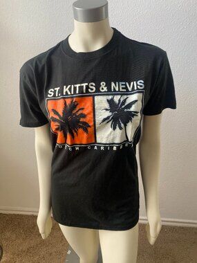 Zoha Basic Saint Kitts and Nevis Women black coconut tree T-shirt tee size L